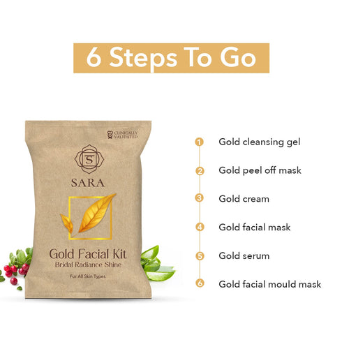 Sara Gold Facial Kit For Bridal-Looking Skin | Salon Like Glow At Home | Perfect Facial Kit For All Skin Types | For Women & Men | 6x43g